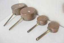 Vintage Copper Pan Set Kitchen Iron & Brass Handles French Old Antique Pans