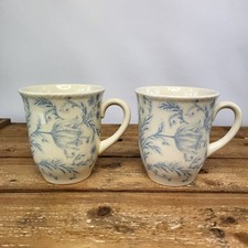 2x Vintage Cups Mugs Floral Ceramic Tea / Coffee Cups Blue & Cream Set Of 2 New 