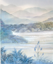 [AYANE] JAPANESE COUNTRYSIDE SCEMERY 6 - Japanese Silk  KIMONO Fabric