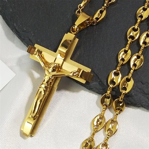 Gold crucifix cross pendant - gold,