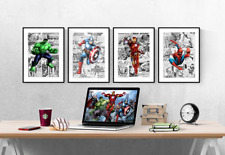 Marvel Avengers Comic Superhero Set Of 4 Prints Pictures Wall Art Poster 