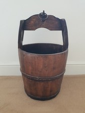 Antique Wooden Well Bucket Vintage Country Style Log Basket Trug Vase Planter