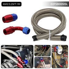 3FT 1M AN12 Stainless Steel Braided Fuel Line Hose + 2PCS Swivel Fittings Silver