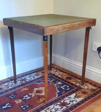 Antique Folding Low Card Table Games Table green Baize Style Top Fully Working