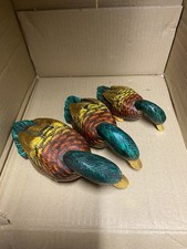 Vintage Wooden Trio of Hand Carved Hand Painted Ornamental ducks