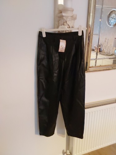 Black faux pleather trousers - black,