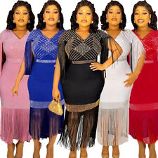African Women Maxi Evening Party Dress Tassel Kaftan Abaya Ankara Dashiki Gown