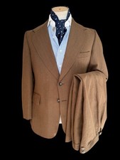 Vintage Burton 70’s Brown Suit 40S / W32S Herringbone Pinstripe Retro Disco