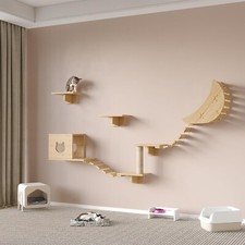 Cat Wall Shelves, Mounted Perches & Scratching Post, Indoor Climbing Condo Set