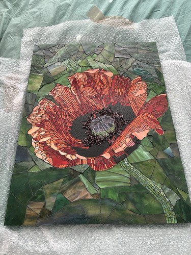 Large poppy glass mosaic wall - poppy,