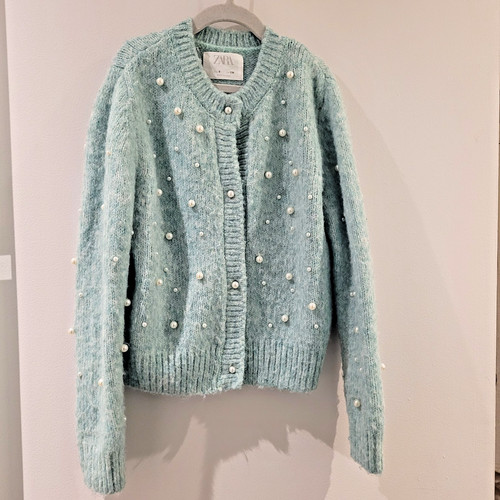 Zara girls pearl cardigan mint - zara,
