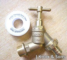 3/4" Industrial Outside Tap with PTFE Tape Hose Union Bib Taps 22mm Pipe Brass
