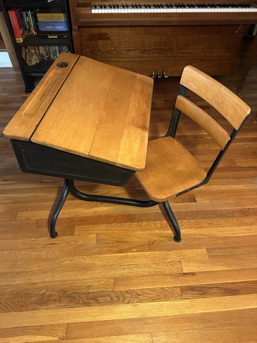 Antique wooden school desk - wooden,