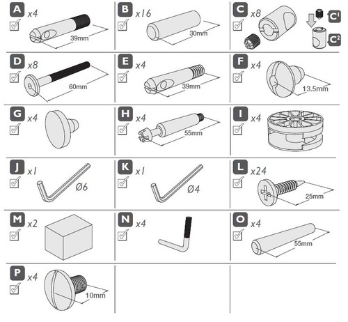 Full set fixings for the - of,