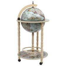 Eucalyptus Wood Globe Bar Wine Stand Blue Kitchen Wooden Drink Cabinet vidaXL