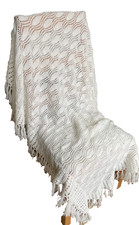 Large Hand knitted White Lacy Baby Shawl