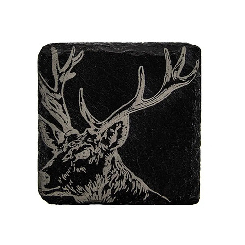 Single slate coaster - slate, (stag)