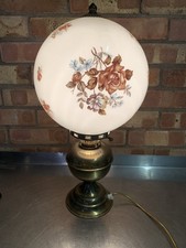 Vintage Art Deco Style Brass Paraffin Table Lamp White Glass Floral Globe Shade