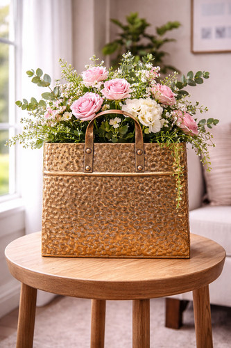 Metal handbag planter vase - metal,