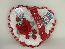 Artificial Liverpool Funeral Flowers heart Wreath Memorial Grave Tribute Dad red