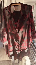 Yours Clothing Women's Blouse Black Red Chiffon Pleated XL 20 22 Floaty Xmas