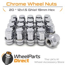 Wheel Nuts (20) 12x1.5 Ghia Chrome for Ford Focus [Mk2] 04-11 on Original Wheels
