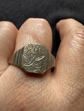 Antique 9ct&silver Gold On Silver Engraved Signet Ring -uk Size T Shank AF