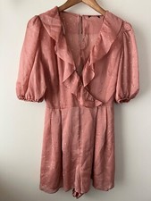 Topshop Playsuit Size 8 Pink Ruffle Glitter Wrap Short Sleeve Open Back Party