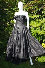 RARE Laura Ashley Vtg 80s Black Bo Peep Gothic Bridal Wedding/Prom Dress, UK 12