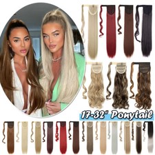Lady Long Real Thick Clip In As Human Hair Extensions Pony Tail Wrap On Ponytail