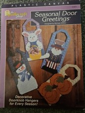 Seasonal door greetings Plastic Canvas doorknob hangers needlecraft shop chart