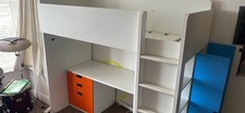 Cabin bed, IKEA Loft bed with desk blue wardrobe  doors and 4 yellow desk draws