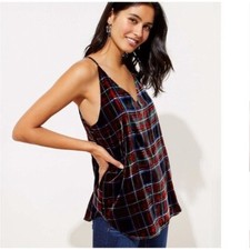 Ann Taylor LOFT Velvet Tartan Plaid Sleeveless Cami Racerback Tank Top Red Small
