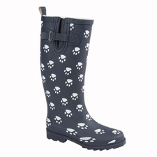 Ladies Wide Fit Navy Paw Print