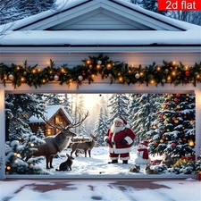 Christmas Santa Claus Reindeer Garage Door Banner Cover Banner Fibre Weaving Dec