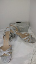 PARADOX BRAND NEW LOW BLOCK HEEL WIDE FIT SILVER SHIMMER SHOES & MATCHING BAG 7