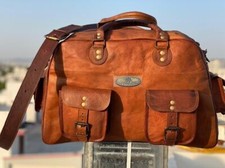 Duffle Overnight Bag Weekend Vintage New Brown Gym Leather Luggage Travel