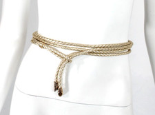 ROBERTO CAVALLI Metallic Gold Braided Leather Snake Head Adjustable Belt O/S