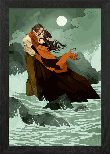 Couple embracing stormy sea - embracing,