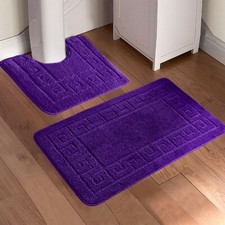 2 PIECE JACQUARD GREEK BATH MAT Toilet Pedestal Set Non Slip Bathroom Rugs Mats