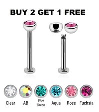 Labret Lip Bar Tragus Cartilage Piercing Stud CZ Gem 1.2mm 16g 6mm 8mm 10mm 12mm