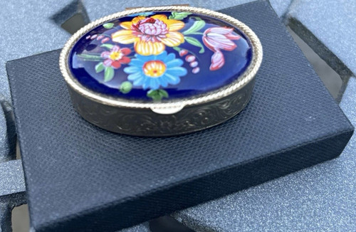 Oval blue floral enamel small - enamel,