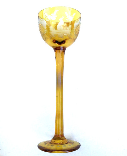 19c bohemian amber etched - amber,