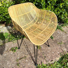 2X Flat Rattan Armed Natural  Armed Garden Dining Kitchen Livingroom Chair