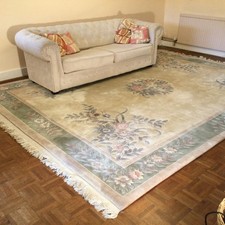 Large Chinese Wool Rug .. Floral Motif (Thick, Warm, 9 x 12 ft) - NEEDS CLEANING