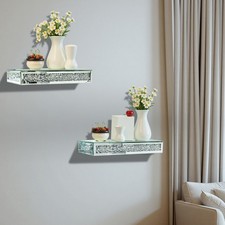 Modern Silver Glass Floating Shelf Wall Mount Display Shelving Home Decorative