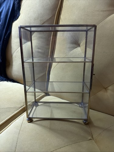 Vintage brass glass curio - glass,