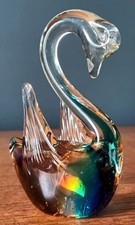 Vintage Murano Blue, Amber & Clear Venetian Glass Swan Sculpture 