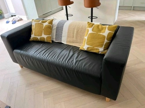 Ikea black solid leather sofa - ikea,