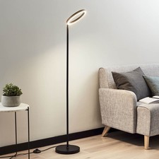 LED Floor Lamp Ring Light Matt Black Standing Livingroom Dimmable (H)113.5 cm
